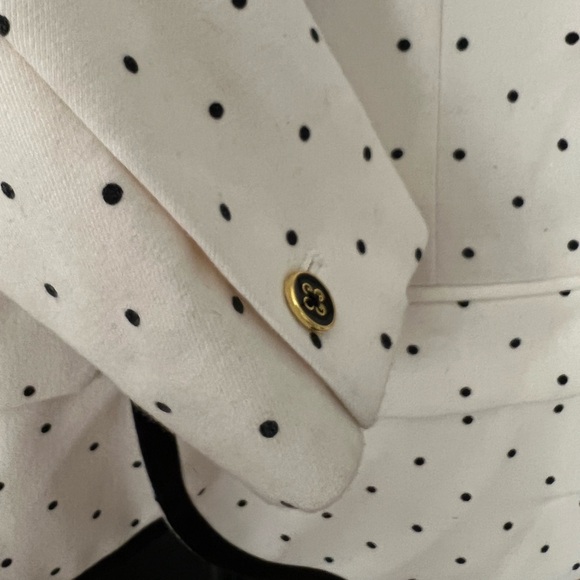 Cream and black polka dot blazer with piping and gold buttons. Size 4. - Picture 9 of 16
